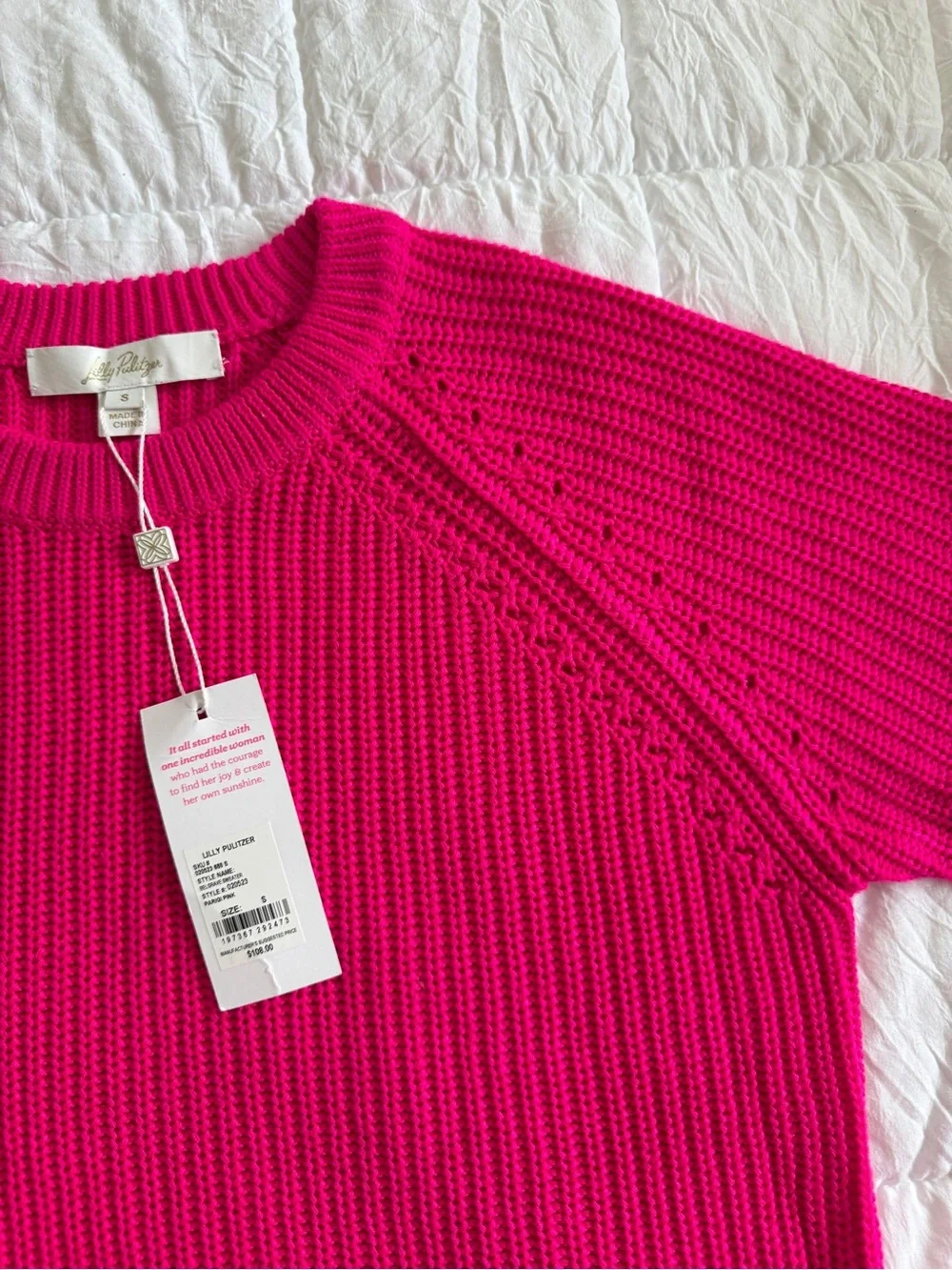 {Lilly Pulitzer} Bright Pink Ribbed Knit Crewneck Sweater | S